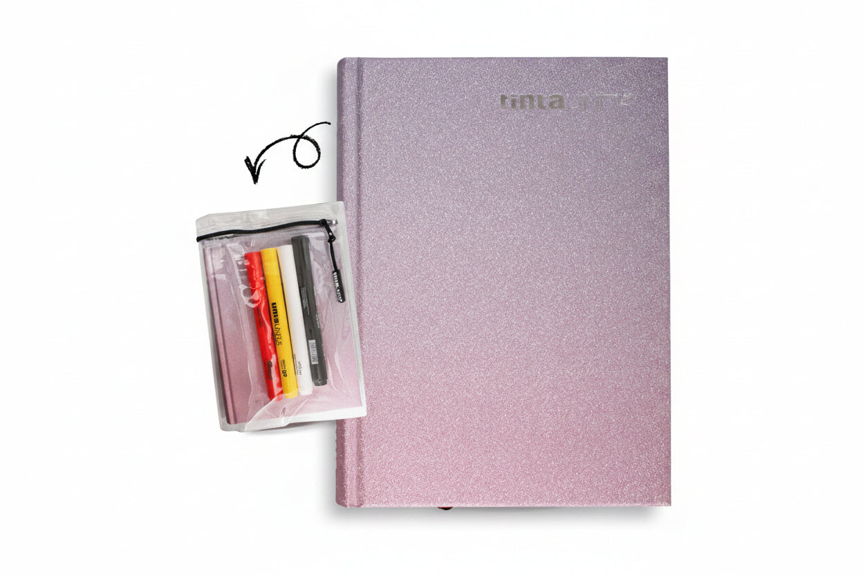 Diario TintaUnita glitterato 16 Mesi Con Copertina + 4 Art Marker