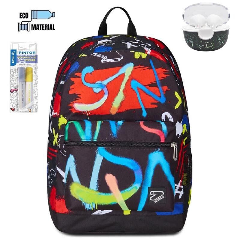 ZAINO Seven REVERSIBILE NEW CON EARPHONES WIRELESS THE DOUBLE GRAFFITILOAD