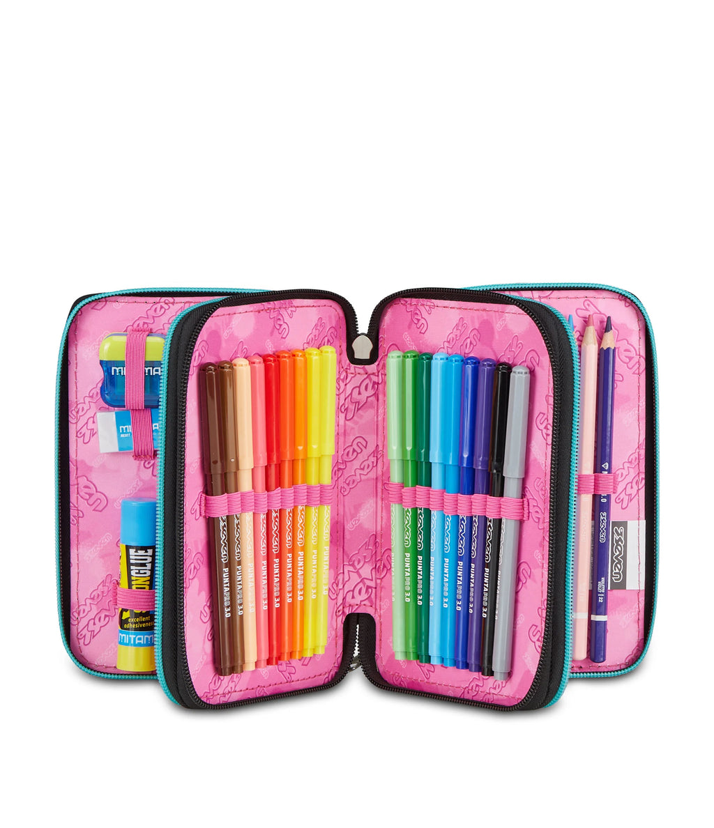 ASTUCCIO Seven® 3 ZIP NERO E AZZURRO- GLITZYCUTE