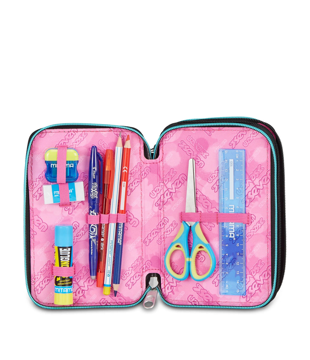 ASTUCCIO Seven® 3 ZIP NERO E AZZURRO- GLITZYCUTE