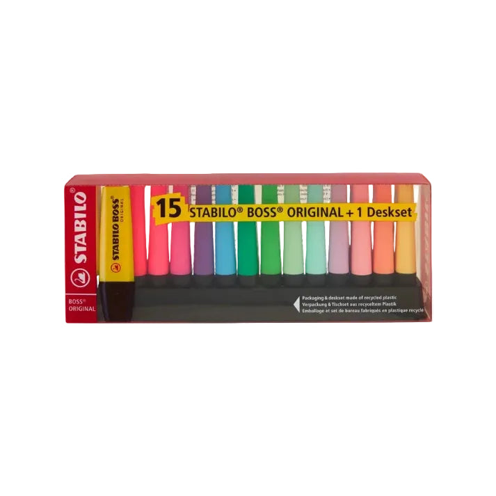 STABILO Boss Original evidenziatore - deskset con 15 pz. fluo + Pastel