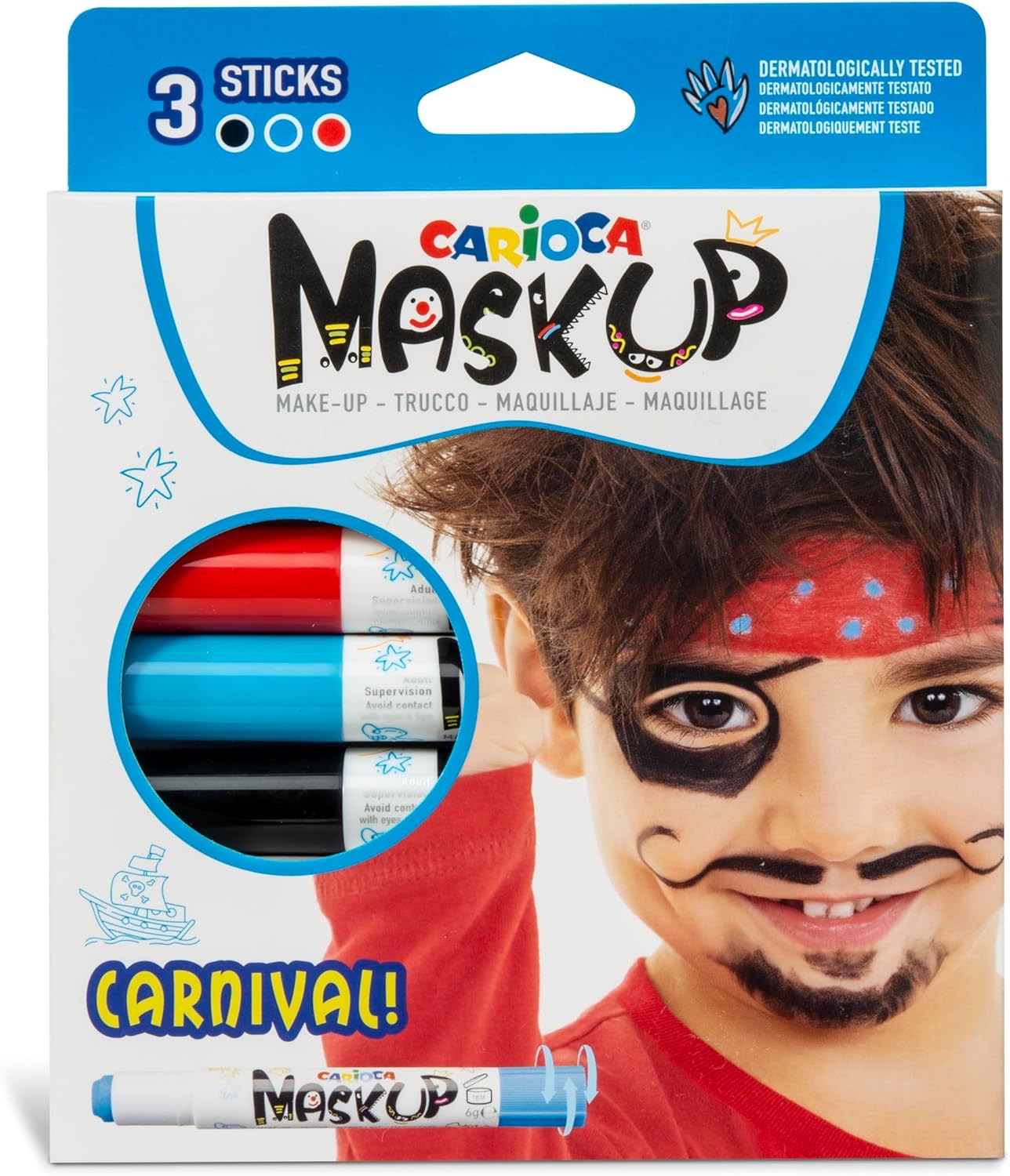 CARIOCA MASK UP Carnival -
Set di 3 colori brillanti a base d'acqua per la pelle in Stick con fantasia MONSTER