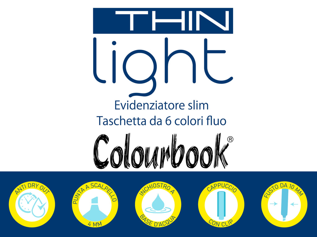 Taschetta 6 evidenziatori fluo Thin Light - Colourbook
