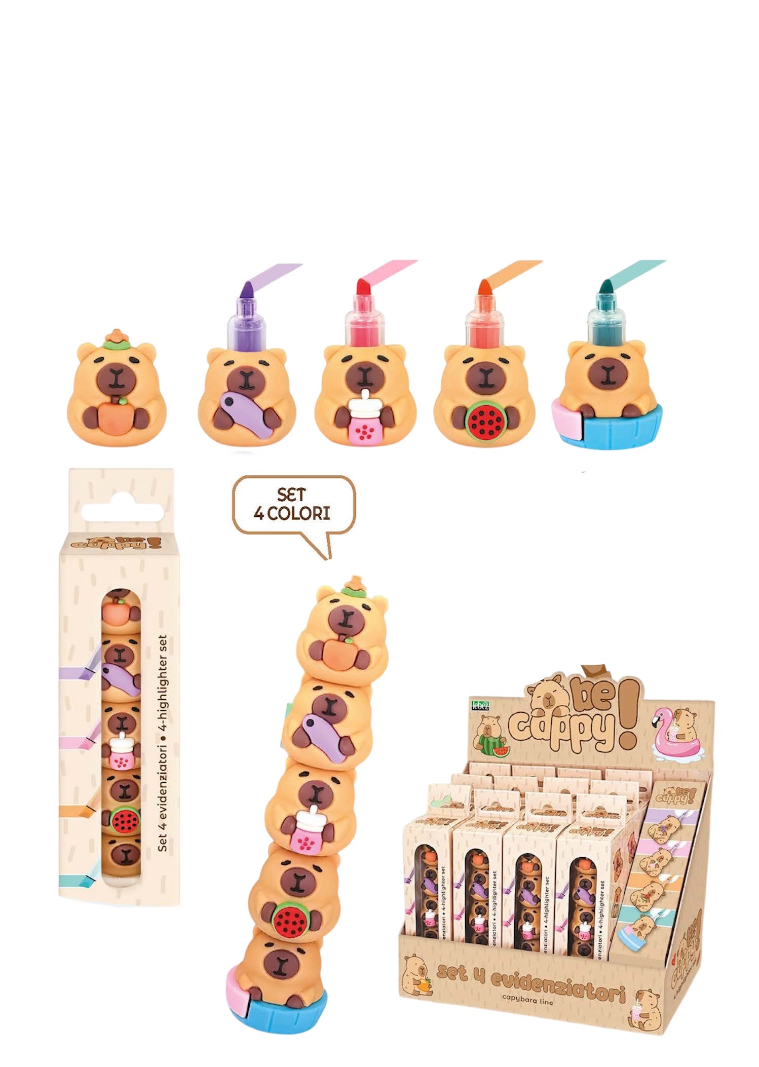 Set 4 evidenziatori Capibara - Lebez