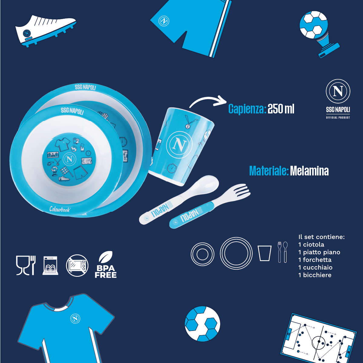 Set pappa per bambini SSC Napoli – Set completo da 5 pezzi - Colourbook