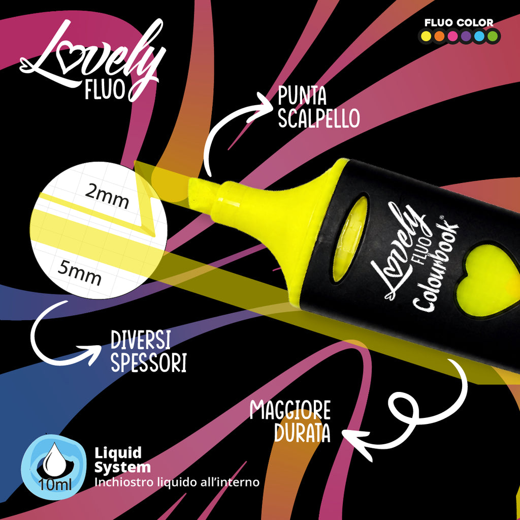 Set 6 evidenziatori liquidi Lovely Fluo – Colourbook