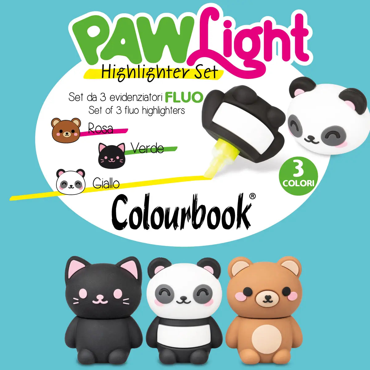 Set 3 evidenziatori PAW Light – Colourbook
