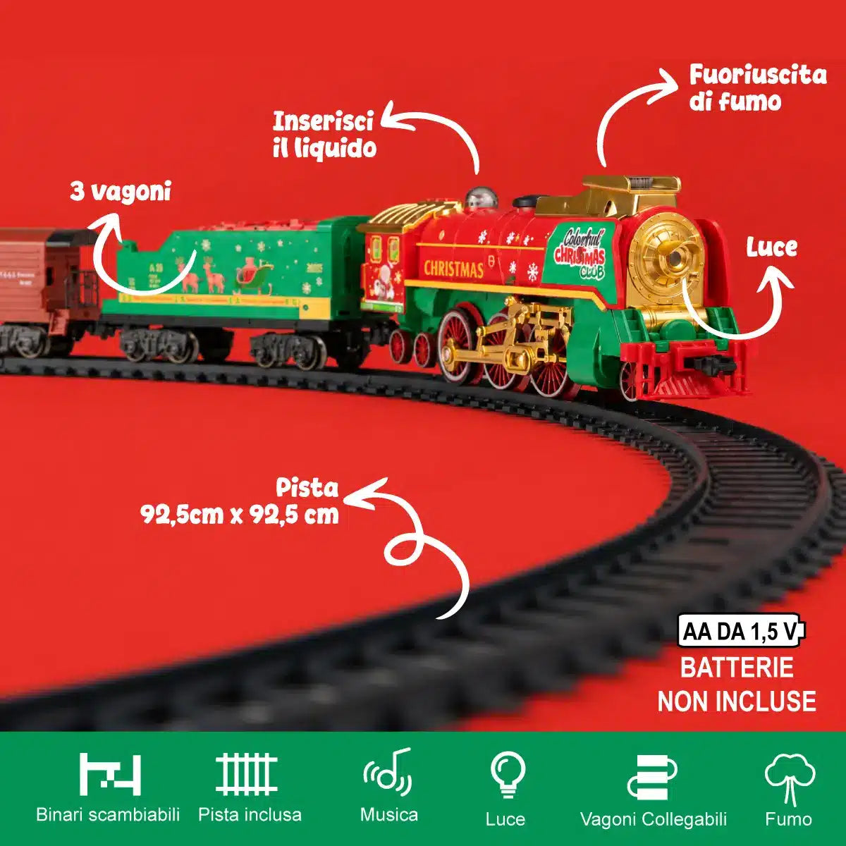 Trenino di Natale Holly Jolly Express con luci, fumo ed effetti sonori - Colourbook